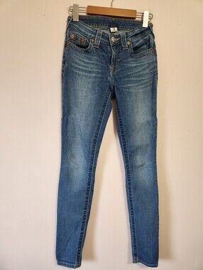 True Religion Section Skinny Jeans Size 24 Medium Wash Horseshoe Stitch